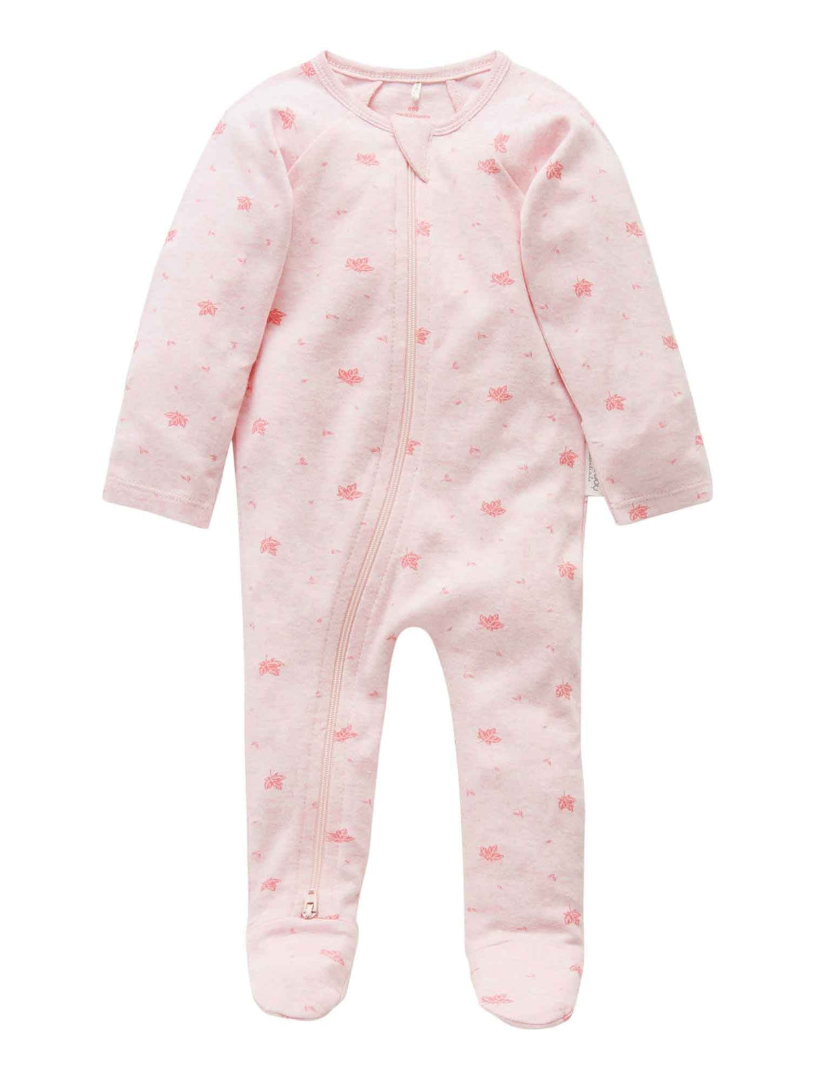 Zip Growsuit | Pale Pink Leaf