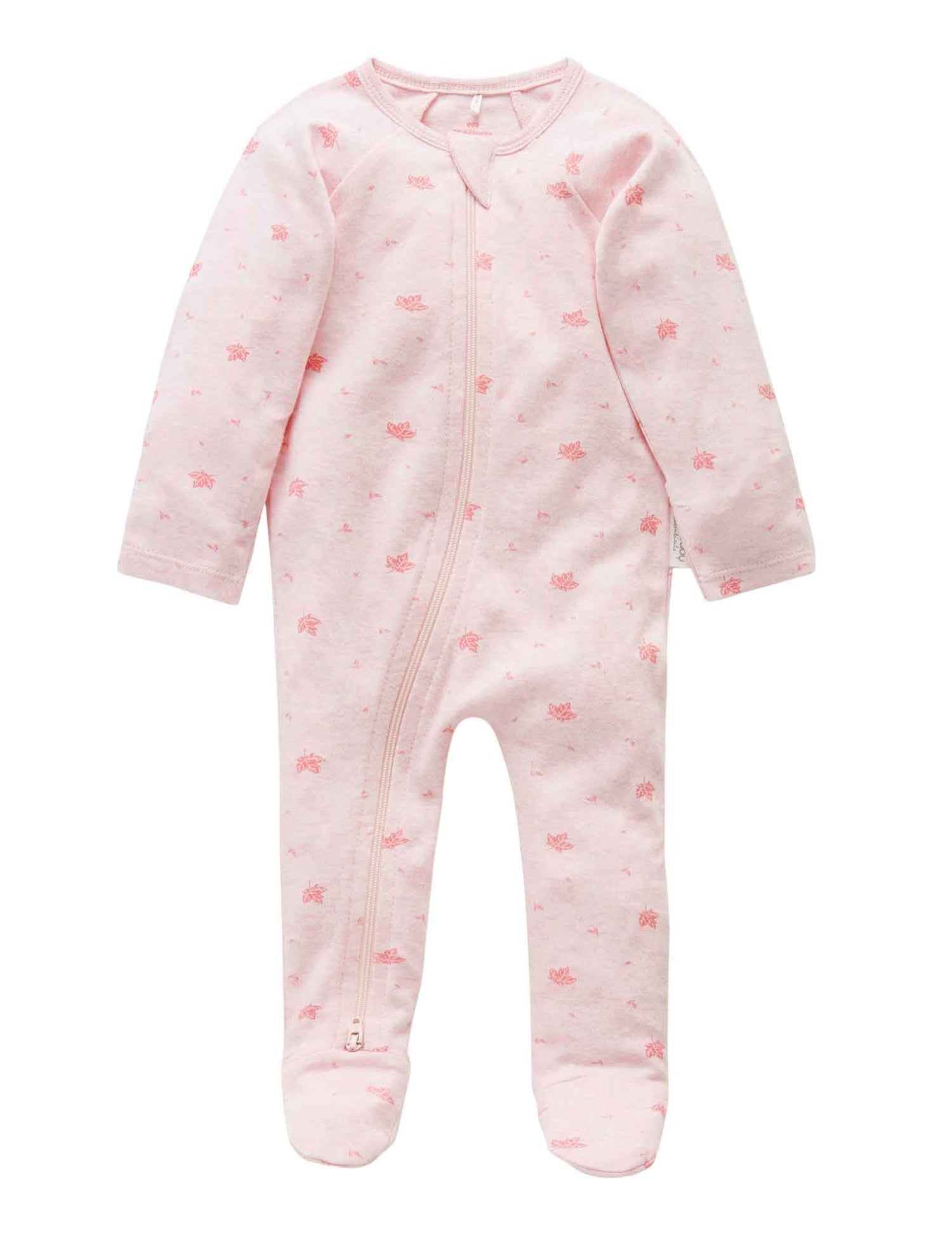 Zip Growsuit | Pale Pink Leaf