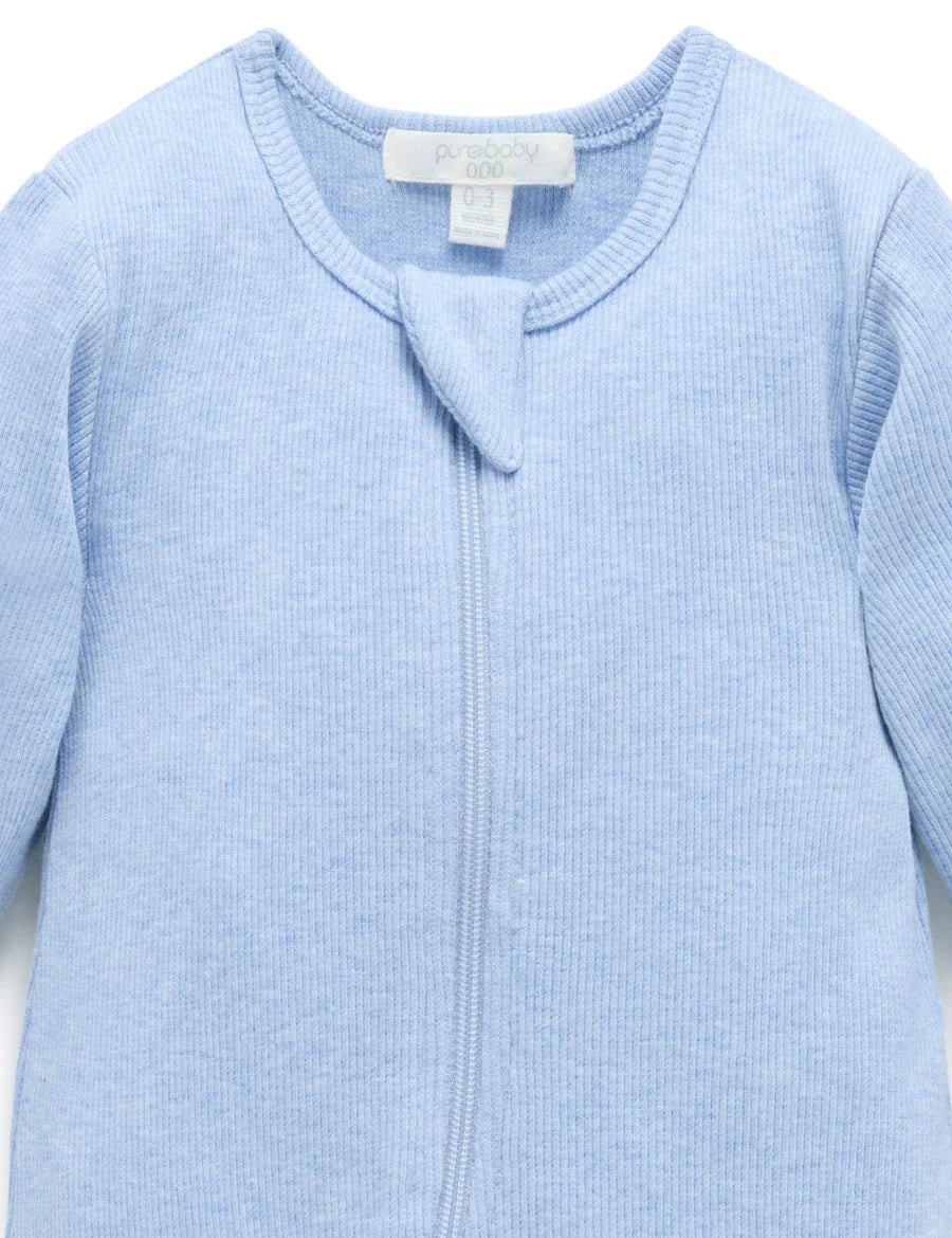 Ribbed Zip Growsuit | Pale Blue Melange