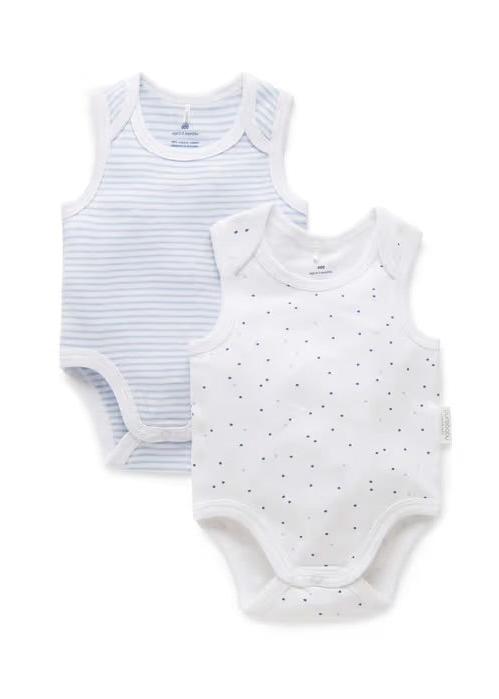 2 Pack Singlet Bodysuit | Pale Blue Pack
