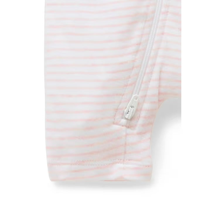 Short Sleeve Zip Growsuit | Pink Melange Stripe