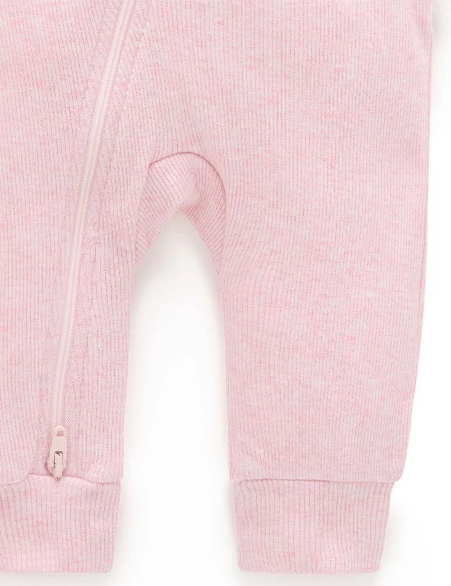 Ribbed Zip Growsuit | Pale Pink Melange
