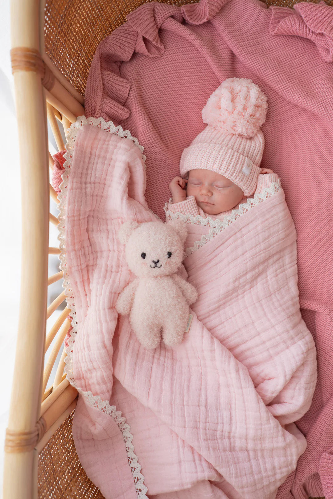 Gauze Lace Blanket | Baby Pink