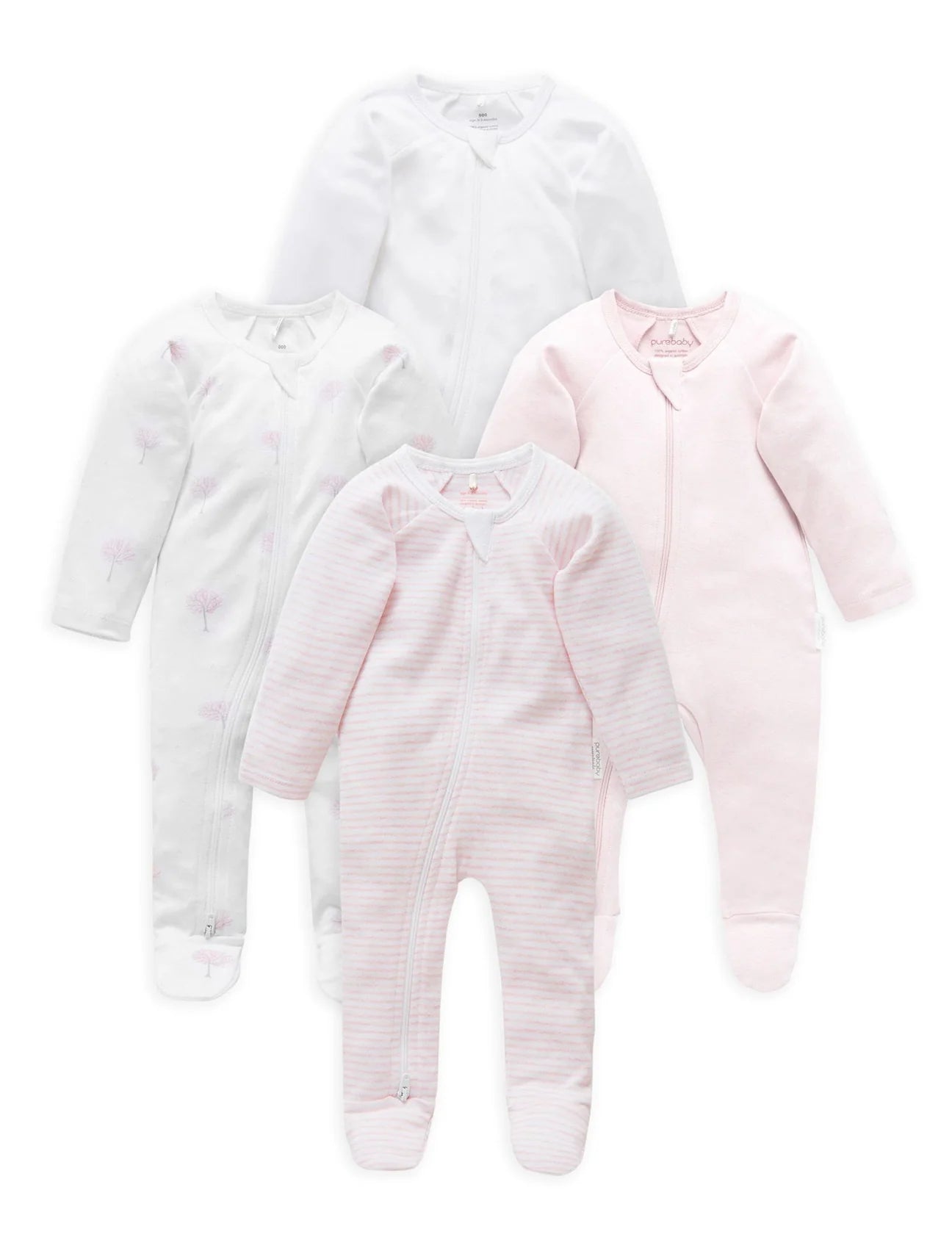 4 Pack Zip Growsuit | Pale Pink Tree