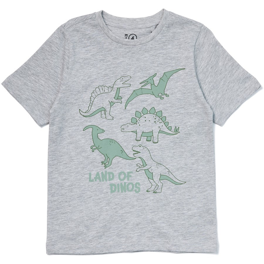 Kids Dinosaur Print Tee | Grey Marle