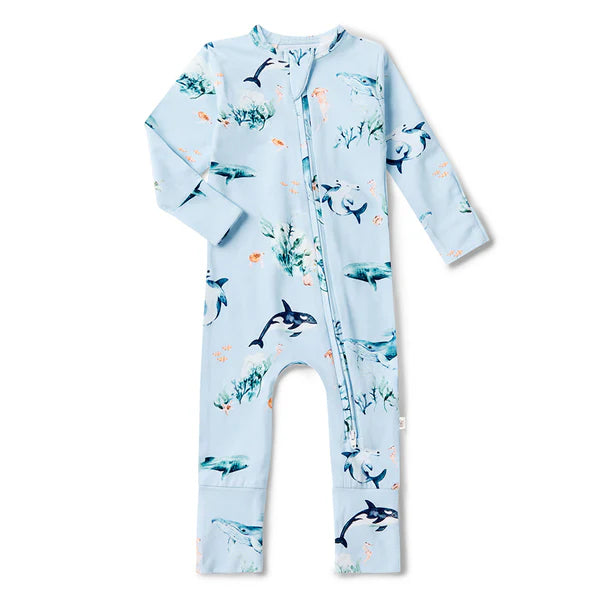 Organic Snugglesuit Convertible Romper | Ocean Blue