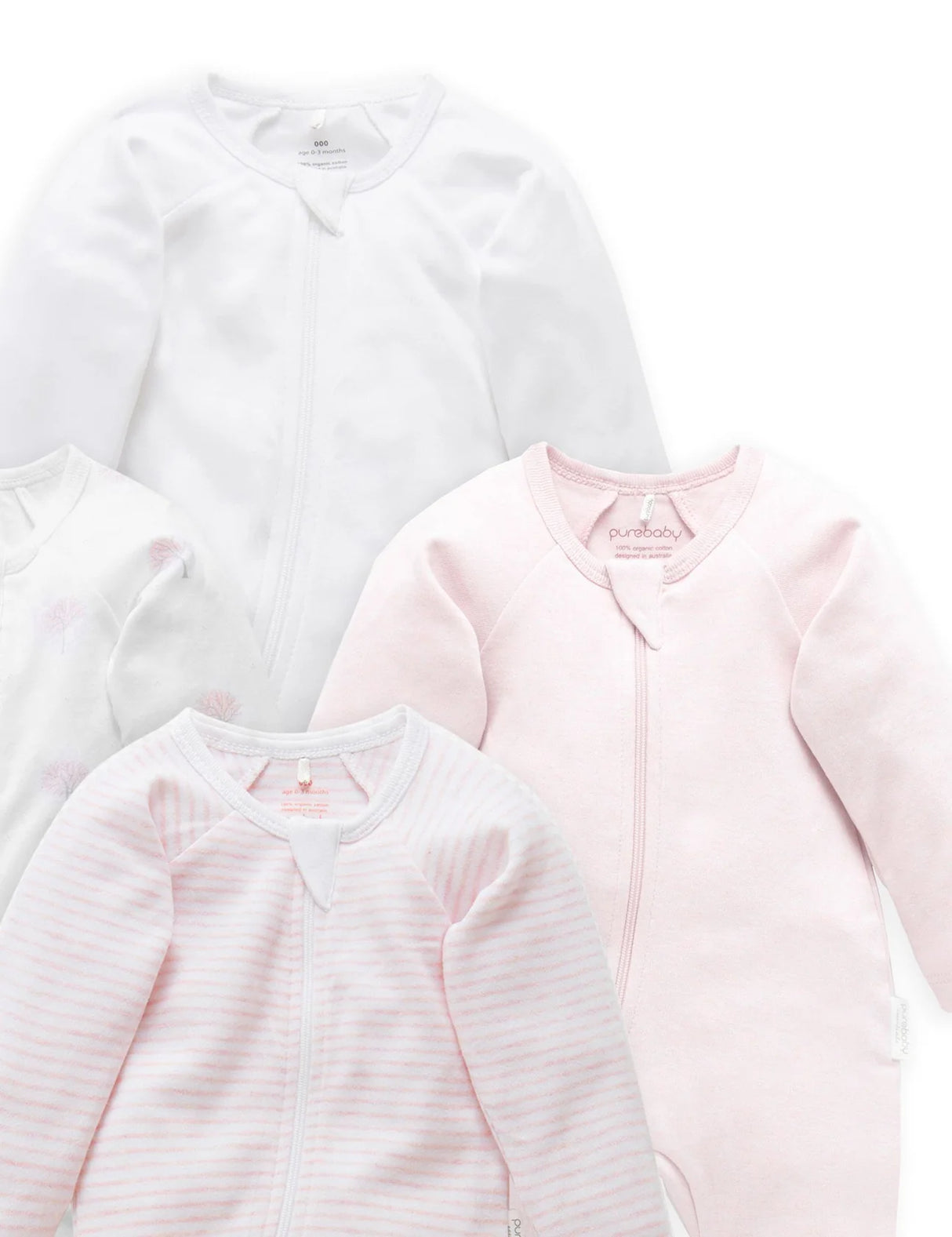 4 Pack Zip Growsuit | Pale Pink Tree