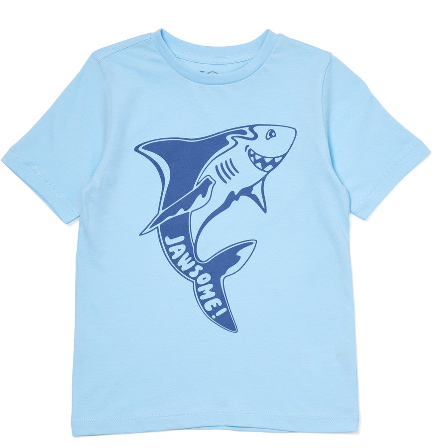 Kids Shark Print Tee | Light Blue