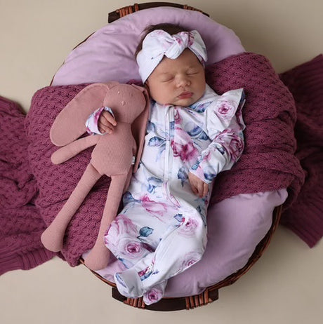 Organic Snuggle Sleepsuit Zip Footie with Frill | Lilac Skies