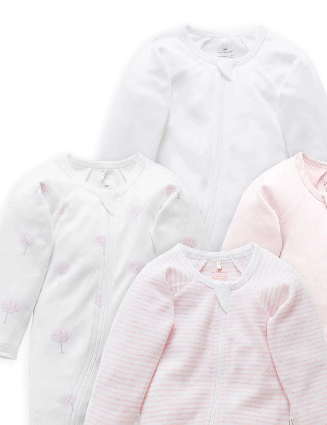 4 Pack Zip Growsuit | Pale Pink Tree