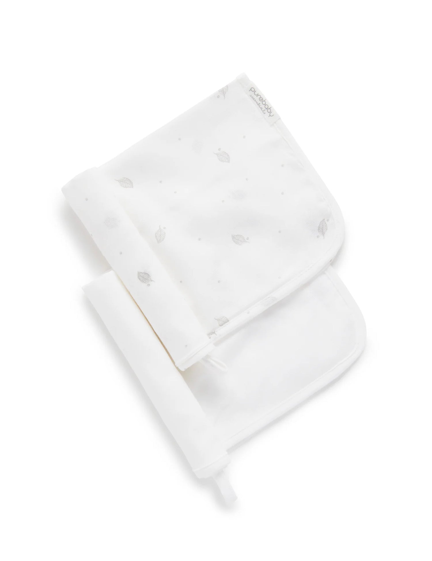 Muslin Facewasher 2 Pack | Pale Grey Leaf with Spot
