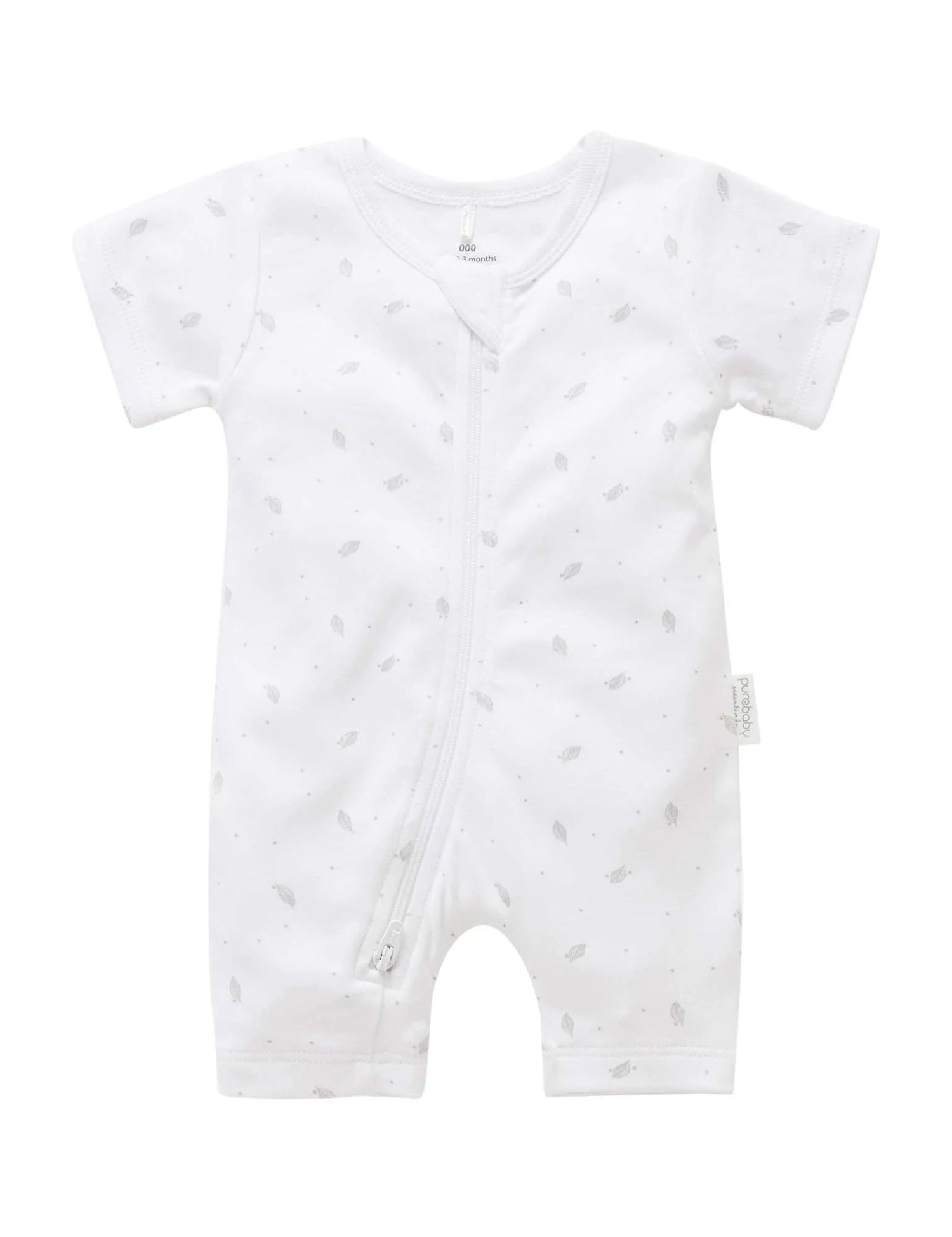 Short Sleeve Zip Growsuit | Pale Grey Leaf with Spot