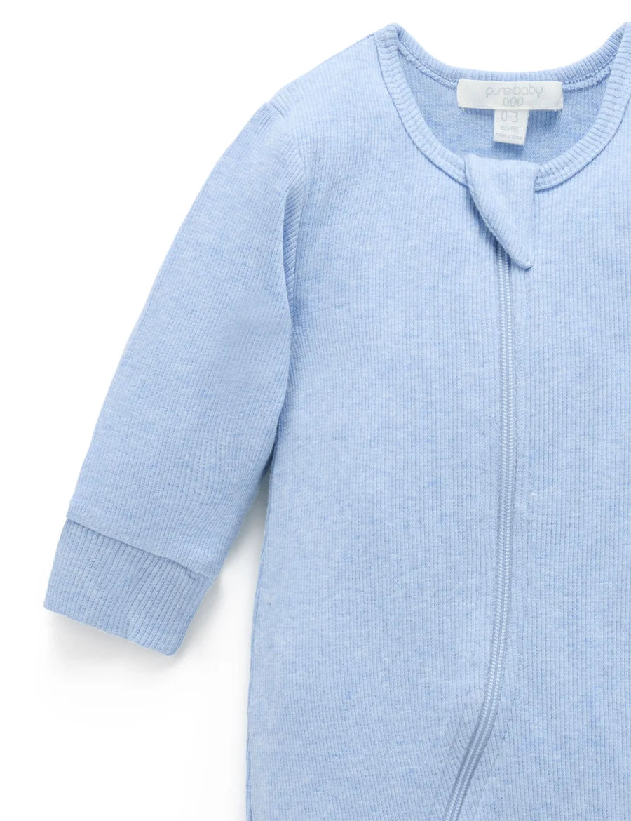 Ribbed Zip Growsuit | Pale Blue Melange