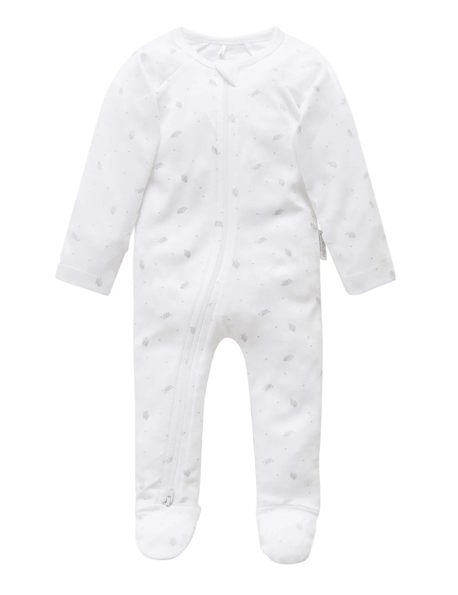 Zip Growsuit | Pale Grey Leaf with Spot