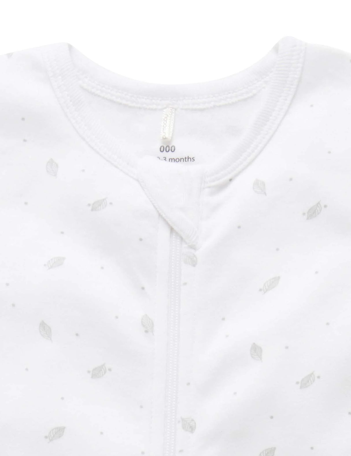 Short Sleeve Zip Growsuit | Pale Grey Leaf with Spot