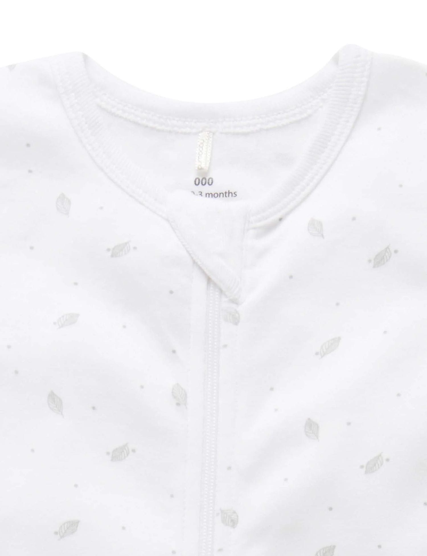 Short Sleeve Zip Growsuit | Pale Grey Leaf with Spot