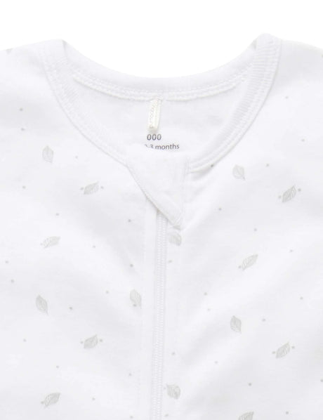Short Sleeve Zip Growsuit | Pale Grey Leaf with Spot