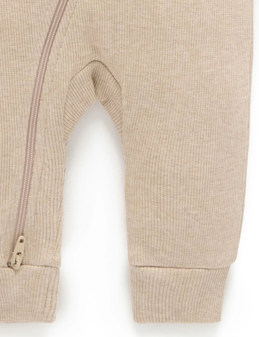 Ribbed Zip Growsuit | Biscuit Melange