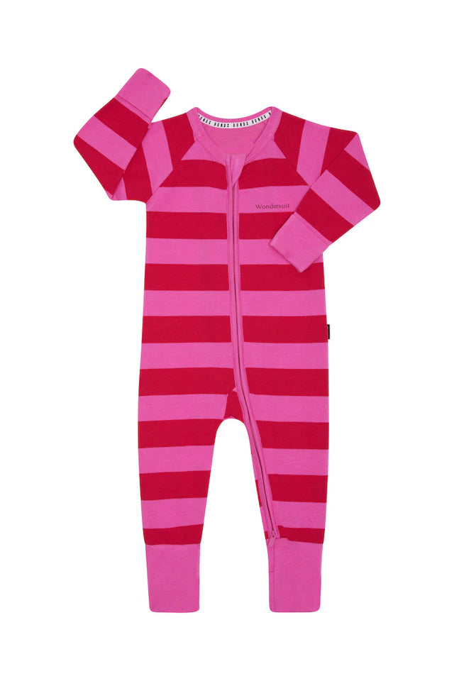 Zip Wondersuit | Horizontal Rugby Stripes Red
