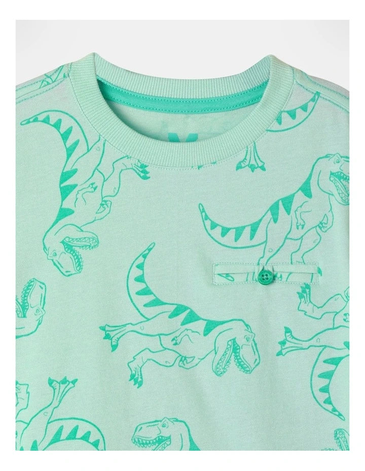 Printed T-Shirt | Dinosaur Mint