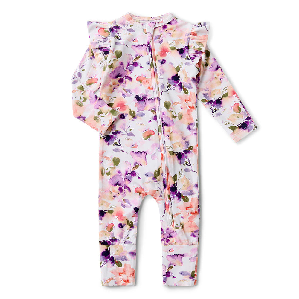 Organic Snugglesuit Convertible Romper with Frill | Blushing Beauty