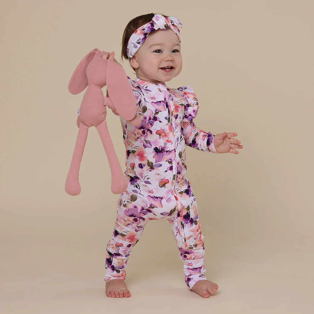 Organic Snugglesuit Convertible Romper with Frill | Blushing Beauty