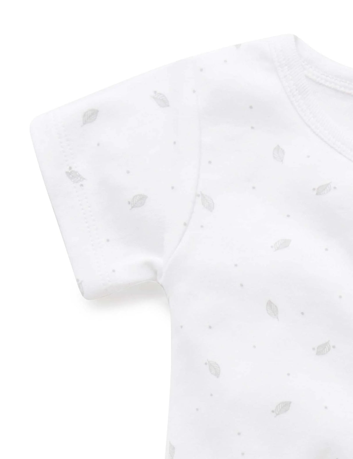 Short Sleeve Zip Growsuit | Pale Grey Leaf with Spot