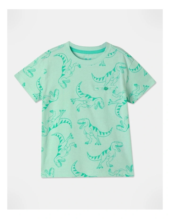 Printed T-Shirt | Dinosaur Mint