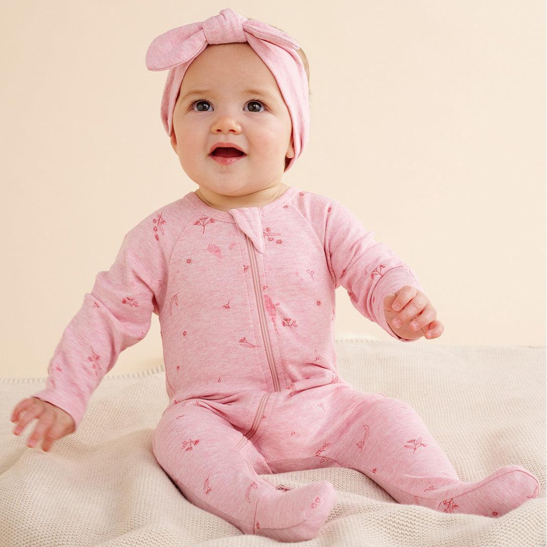 Zip Growsuit & Headband Set | Pale Pink Blossom