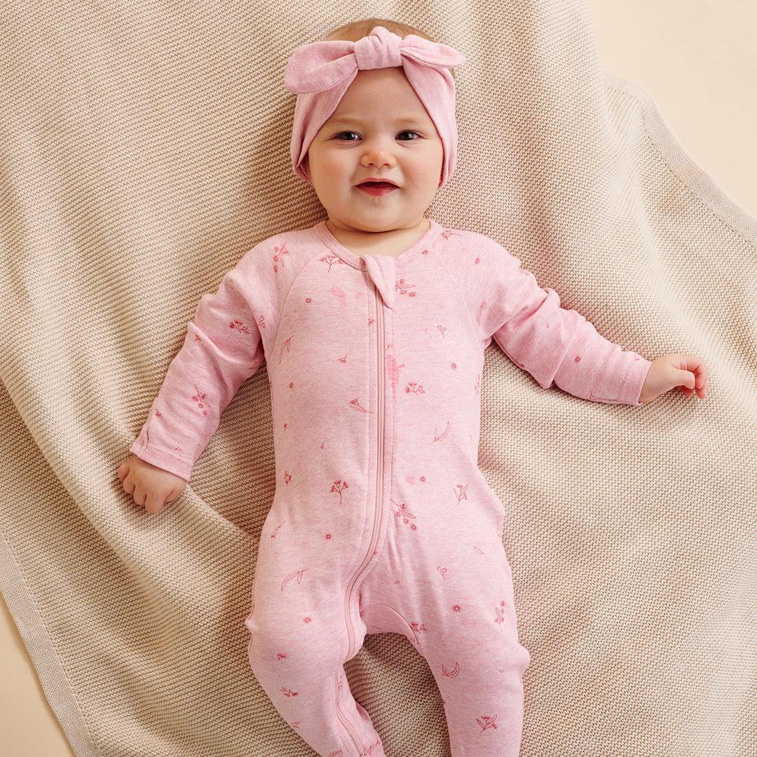 Zip Growsuit & Headband Set | Pale Pink Blossom