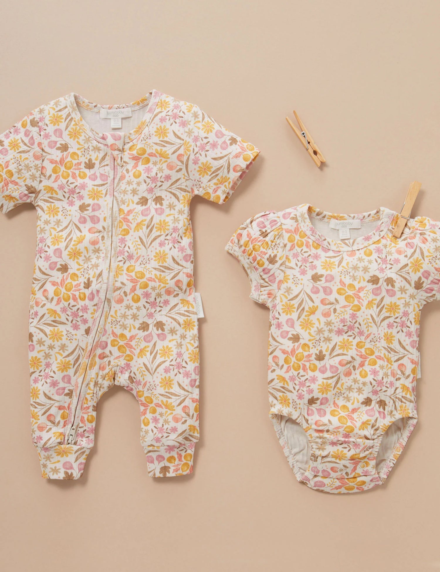 Rib Zip Growsuit | Fruits & Flowers