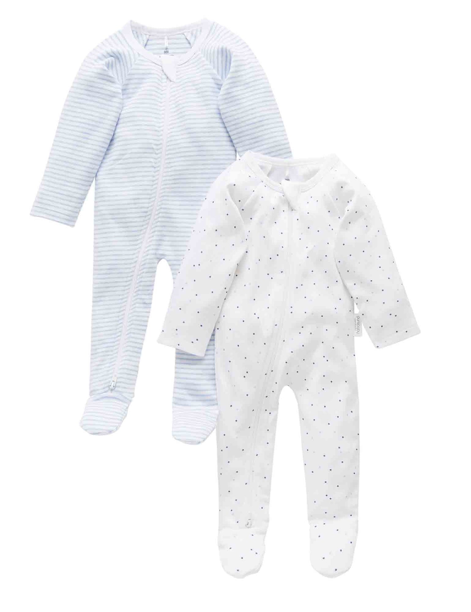 2 Pack Zip Growsuit | Pale Blue Melange