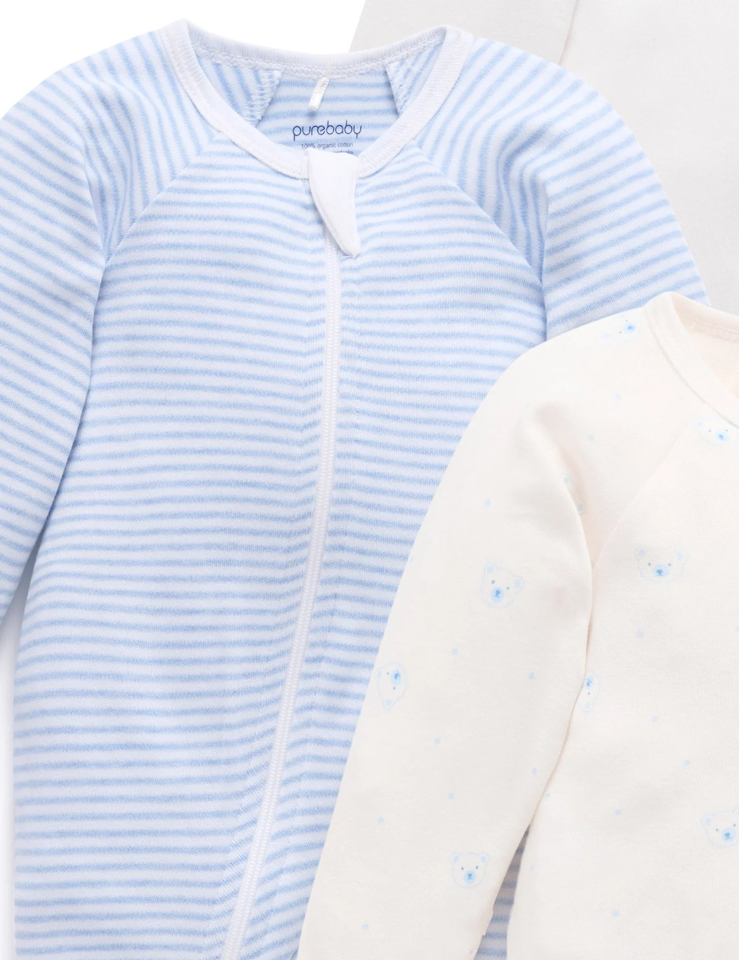 4 Pack Zip Growsuit | Pale Blue Bear