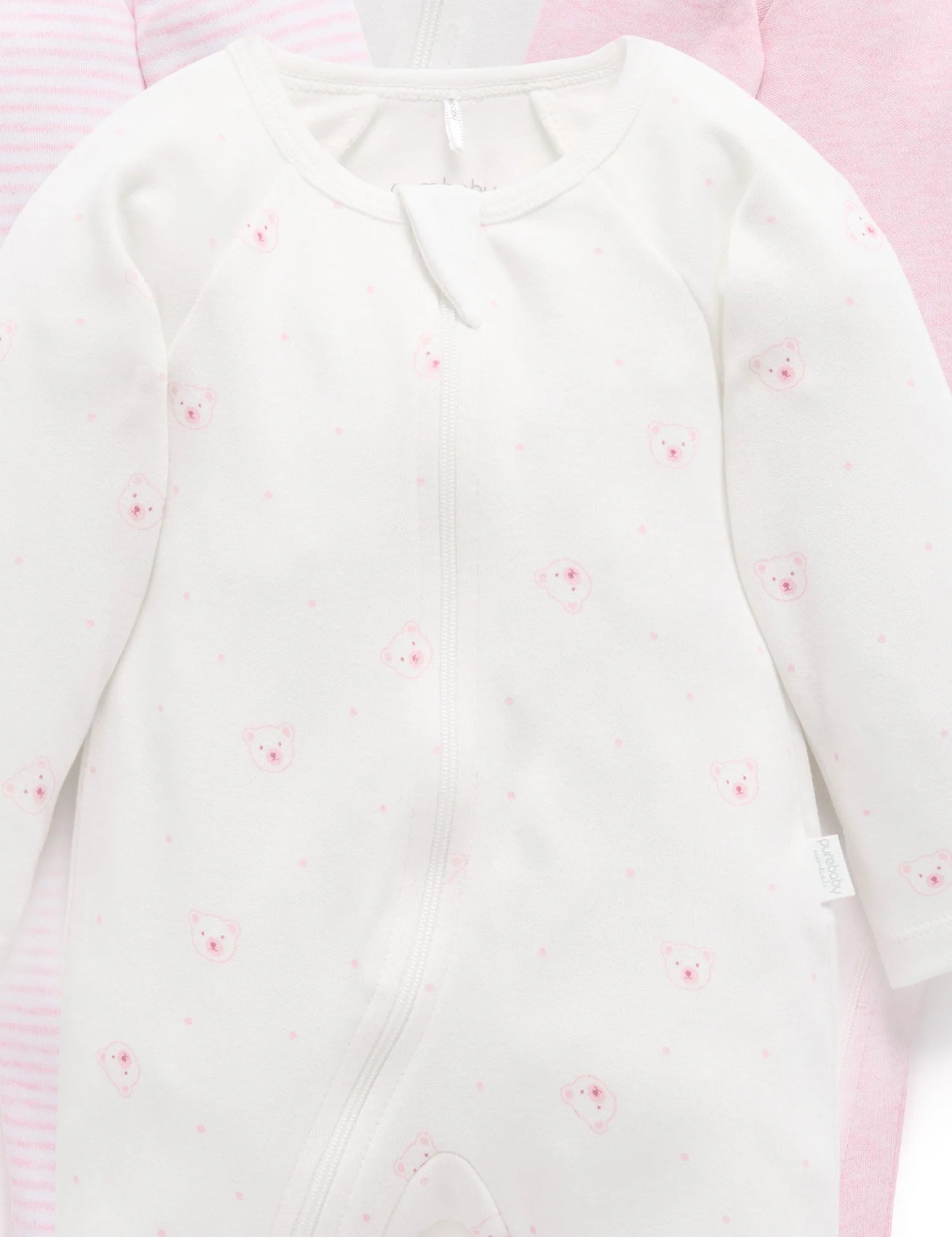4 Pack Zip Growsuit | Pale Pink Bear