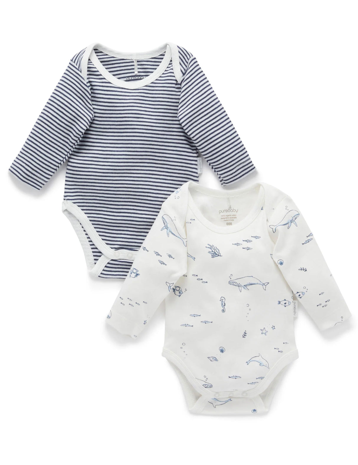 2 Pack Easy Neck Long Sleeve Bodysuit | Vanilla Nautical