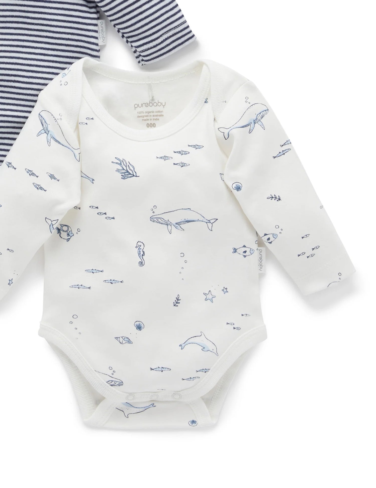 2 Pack Easy Neck Long Sleeve Bodysuit | Vanilla Nautical