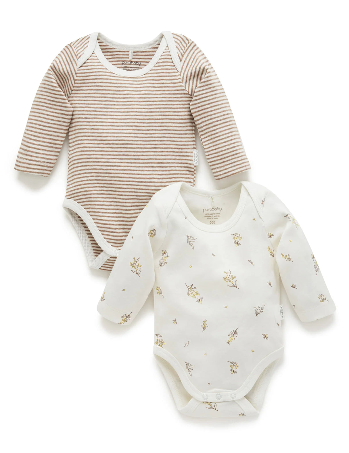 2 Pack Easy Neck Long Sleeve Bodysuit | Vanilla Wattle Bee