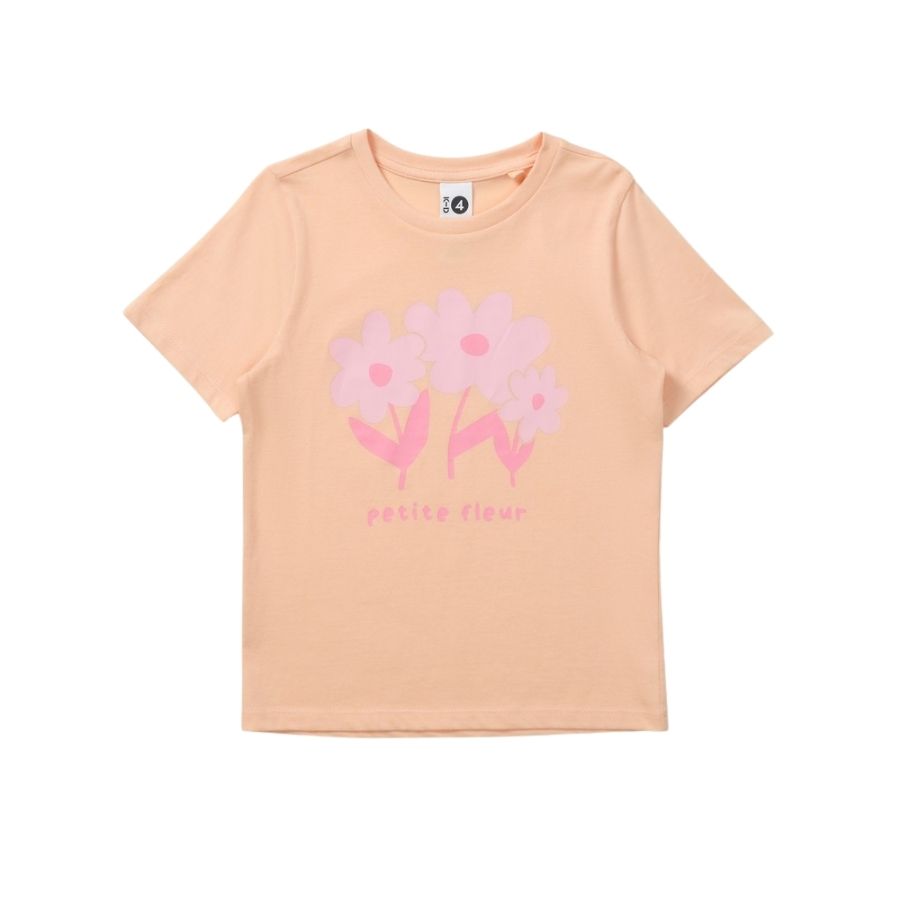 Kids Petite Fleur Print Tee | Peach Parfait