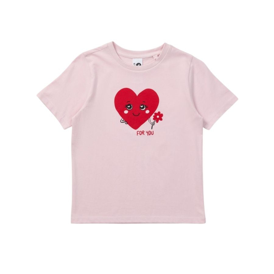 Kids Short Sleeve Heart Print Tee | Pink