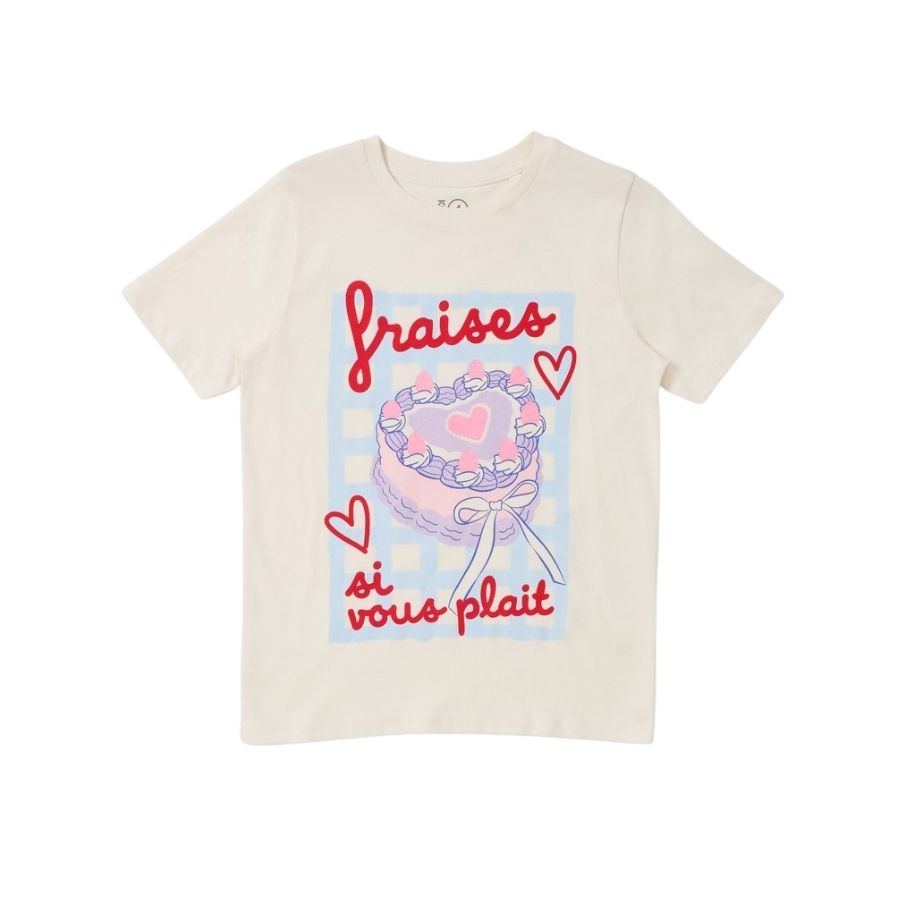 Kids Short Sleeve Cake Print Tee | Cream