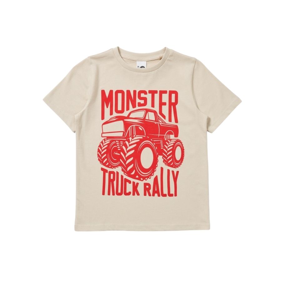 Kids Monster Truck Print Tee | Stone