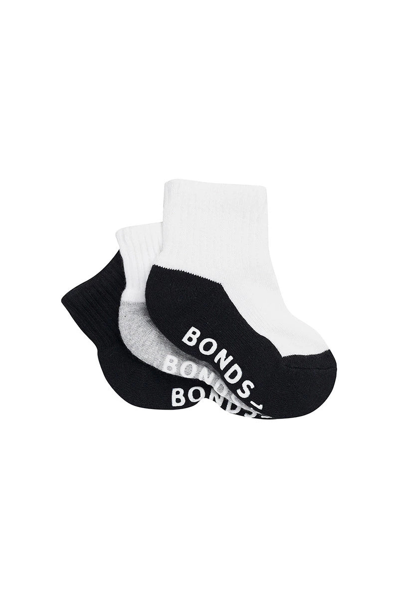 Baby Cushioned Quarter Crew 3 Pack | Black/Grey