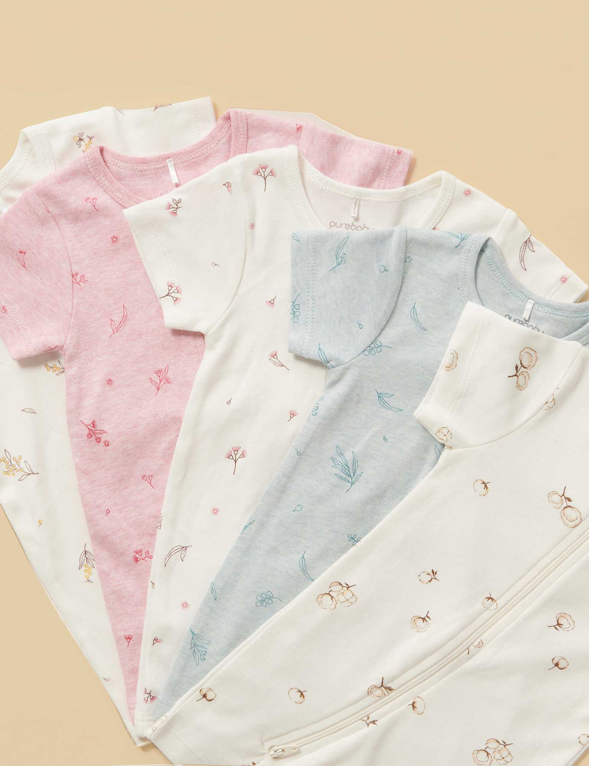 Short Sleeve Zip Growsuit | Peony Blossom