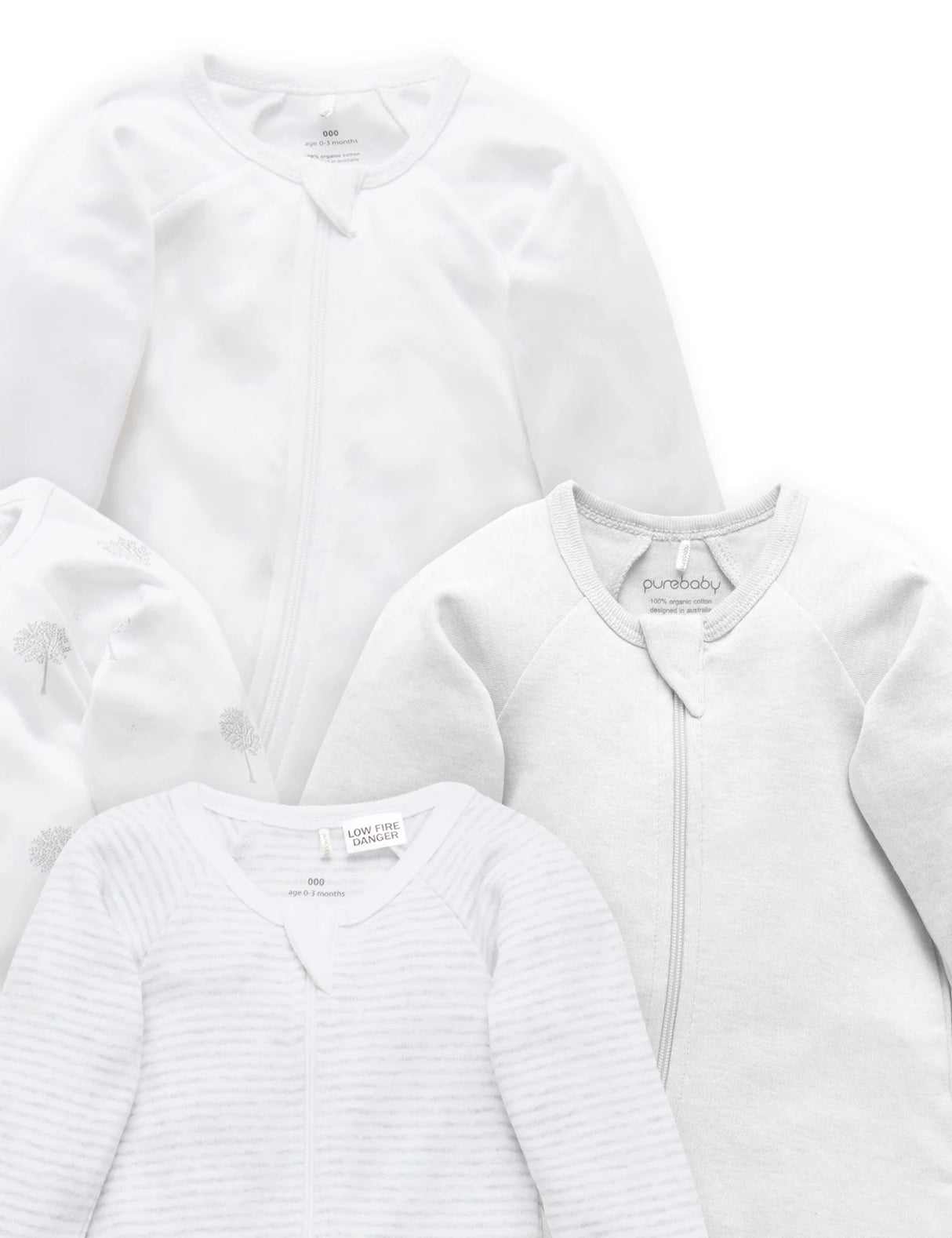 4 Pack Zip Growsuit | Pale Grey Tree