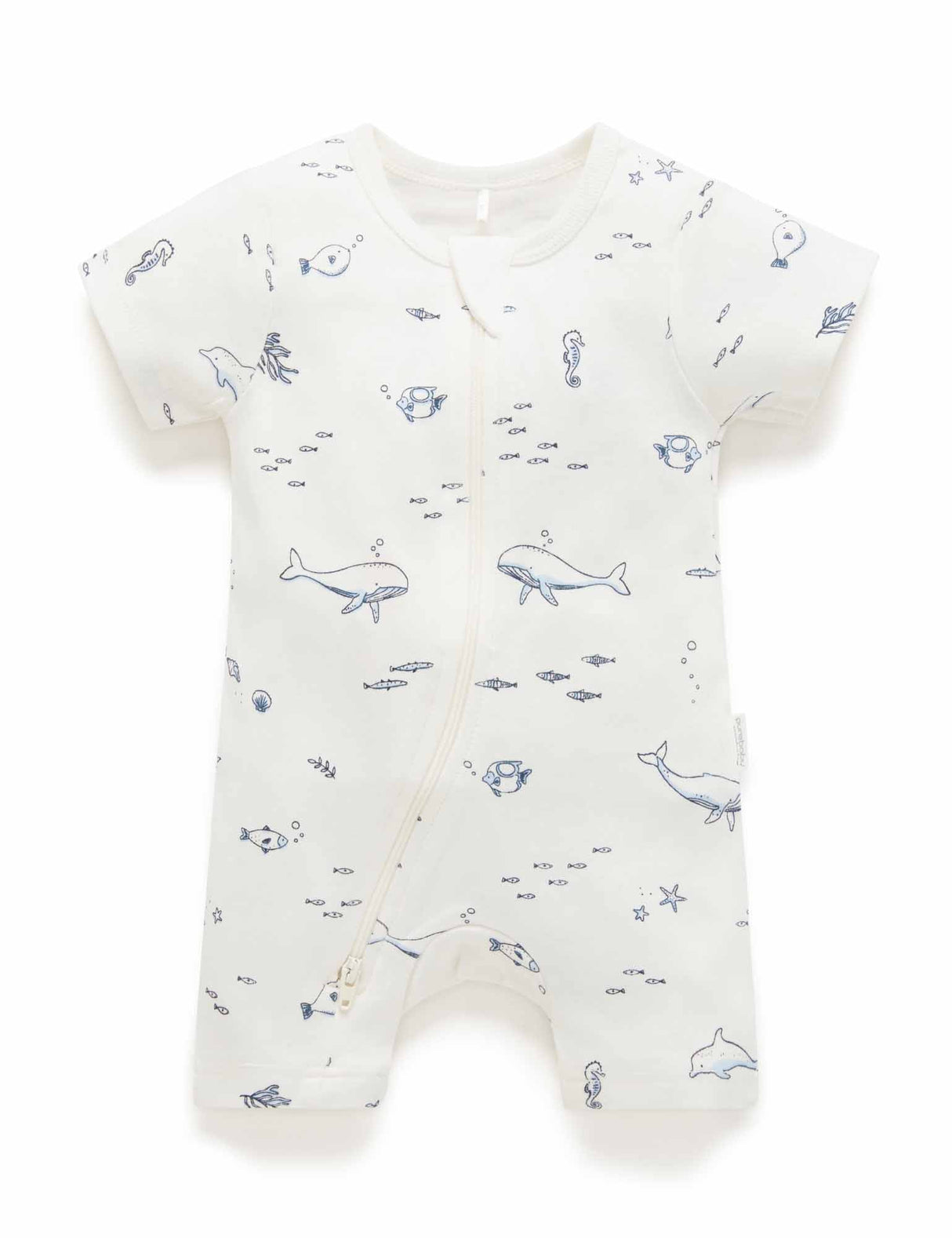 Short Sleeve Zip Growsuit | Vanilla Nautical