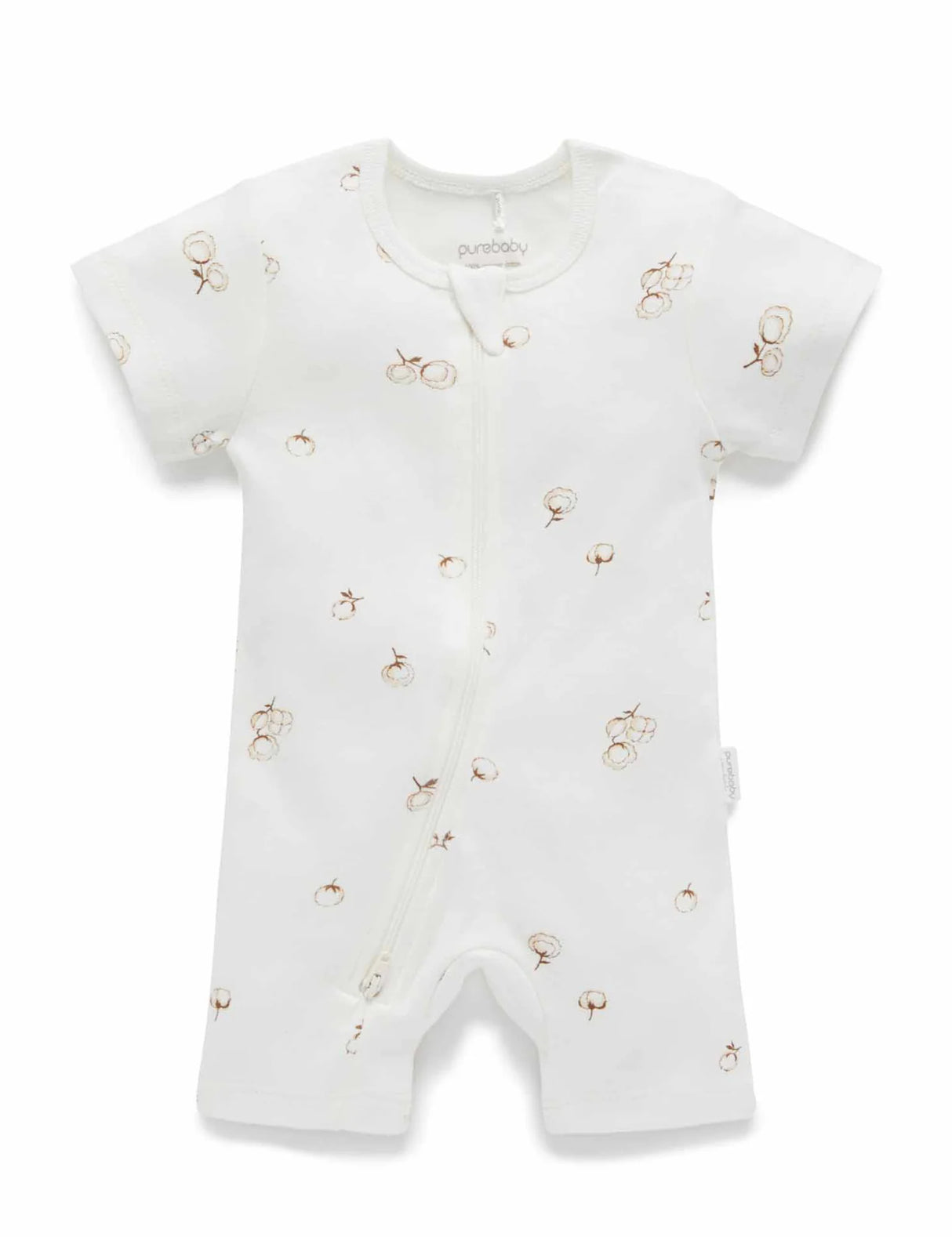 Short Sleeve Zip Growsuit | Vanilla Cottonbud