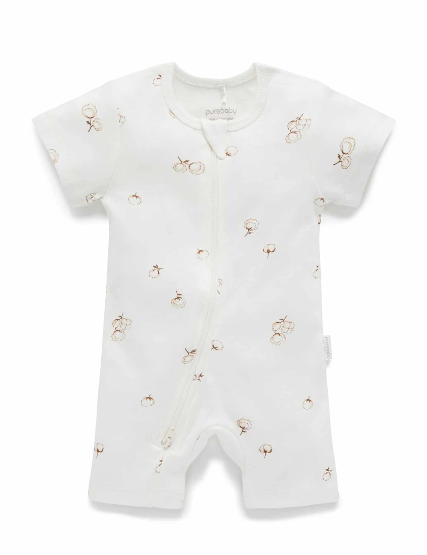 Short Sleeve Zip Growsuit | Vanilla Cottonbud