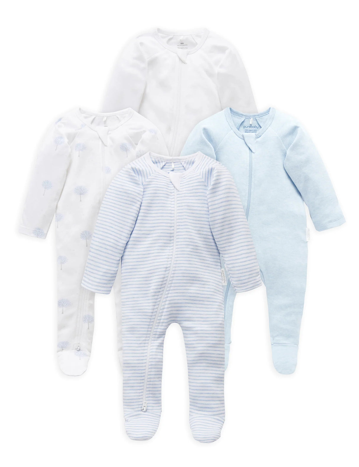4 Pack Zip Growsuit | Pale Blue Tree