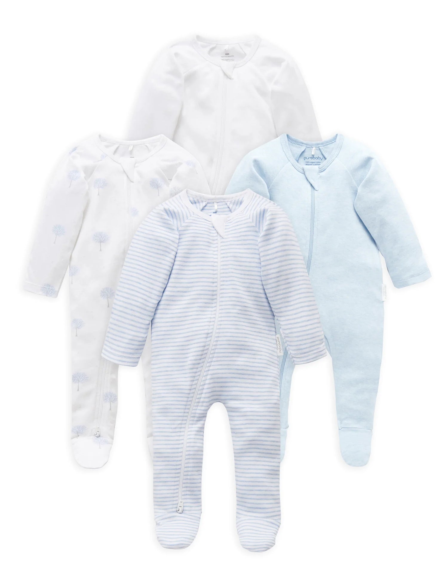 4 Pack Zip Growsuit | Pale Blue Tree