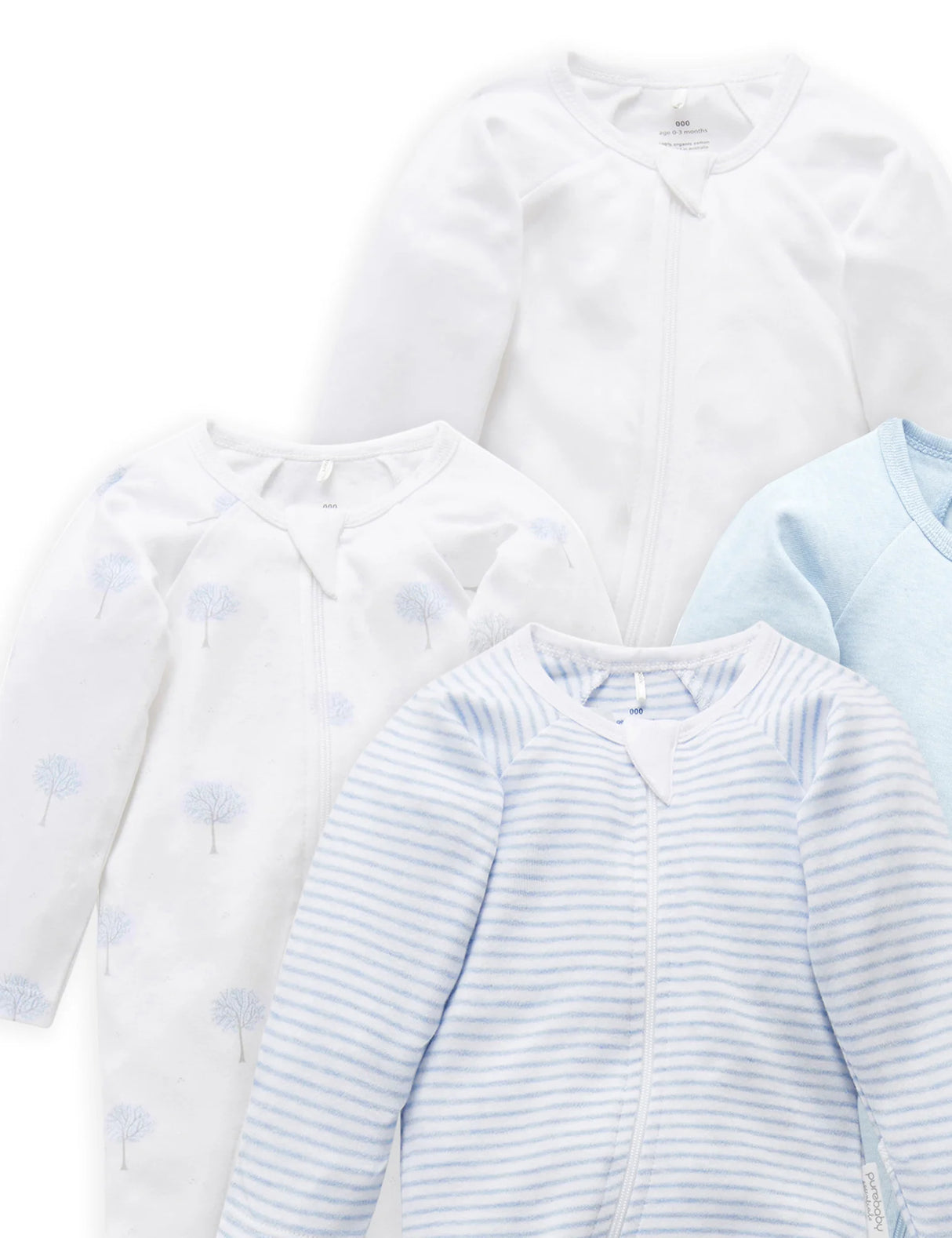 4 Pack Zip Growsuit | Pale Blue Tree